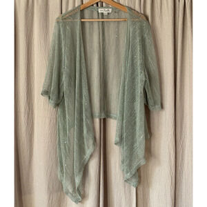 Simply Noelle Sage Green Mesh Sequin Open Cardigan Kimono Wrap One Size Top